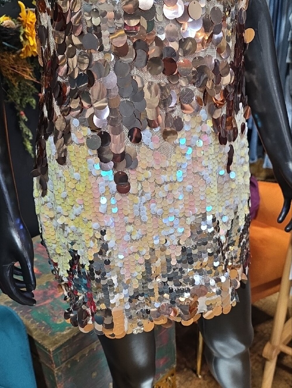 Luxxel Iridescent Sequin Mini Dress - Champagne, Rose, Gold - Picture 5 of 13